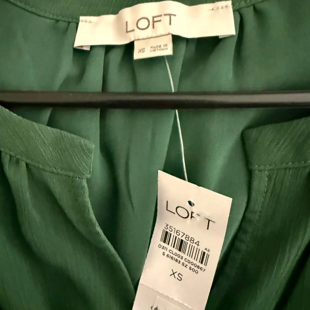 LOFT Sheer Sleeve Green Blouse